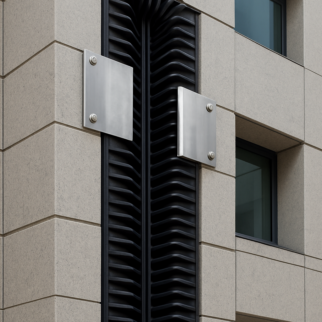 Seismic expansion joints installed in a building to allow structural movement during earthquakes and prevent damage.