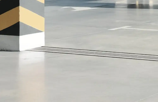 This image depicts an expansion joint cover utilized in a commercial building.