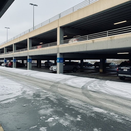 A parking deck is pictured during the winter season.